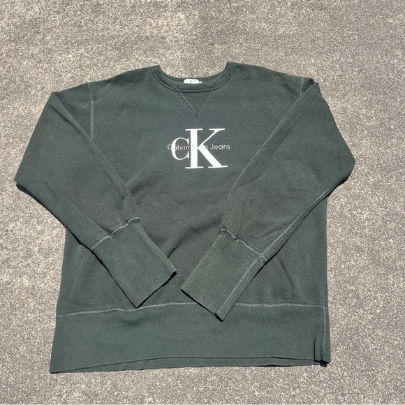 Calvin Klein Tops - 90s dark army green Calvin Klein jeans crewneck sweatshirt size small oversized